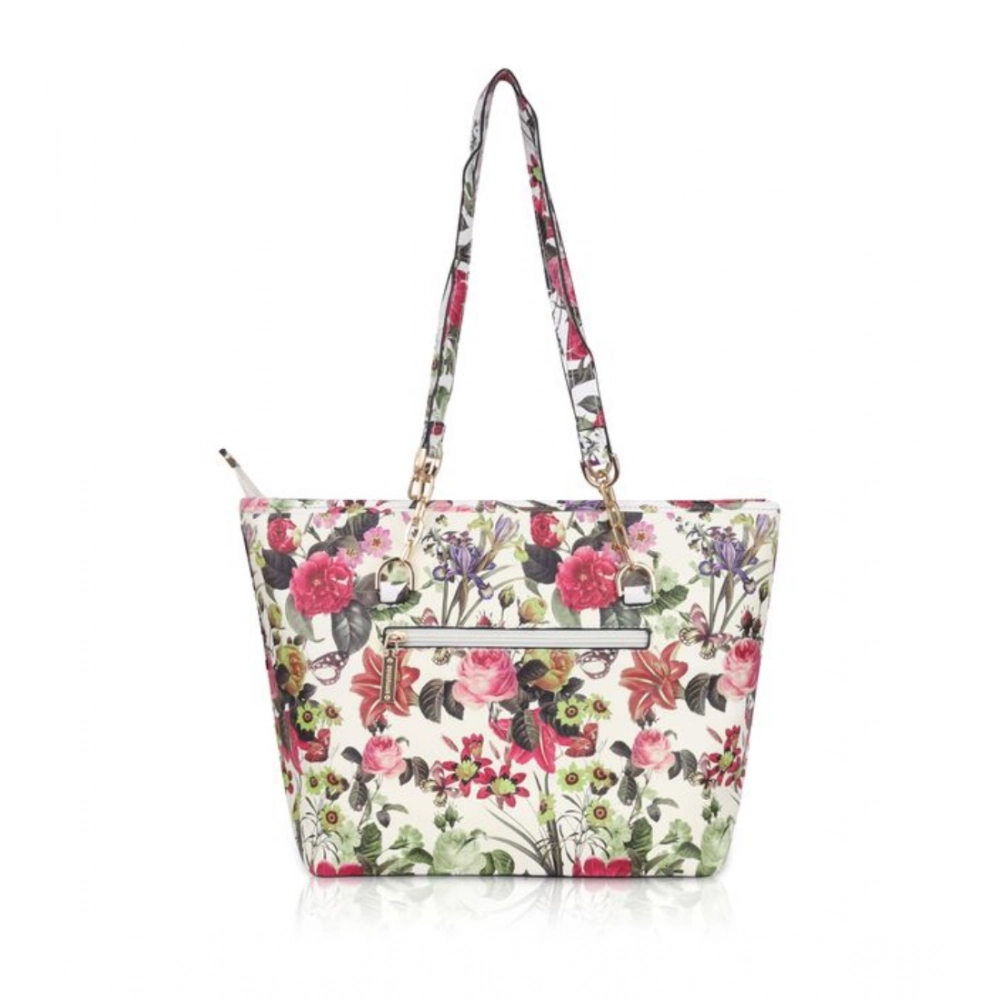 Women's Faux Leather Printed Tote Bag (White Pink) - Image 2