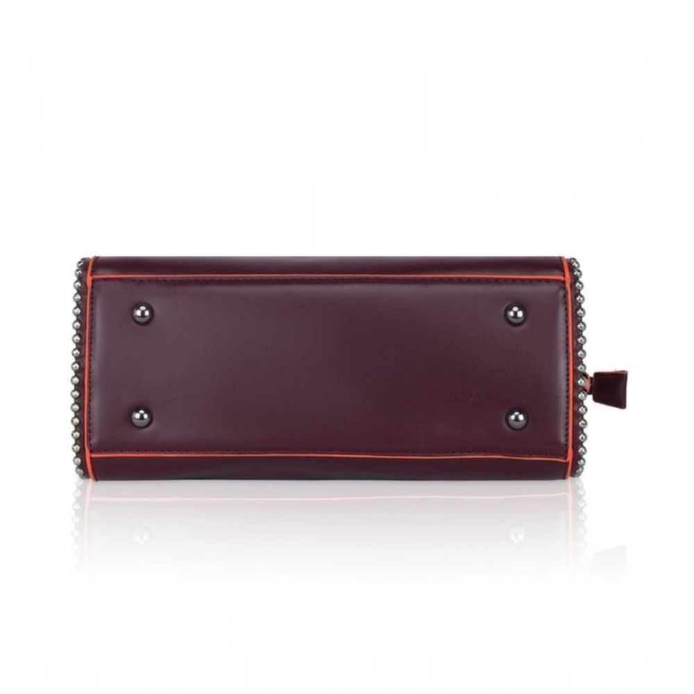 Women's Faux Leather Metal Beads Handbag (Wine Red) - Image 5
