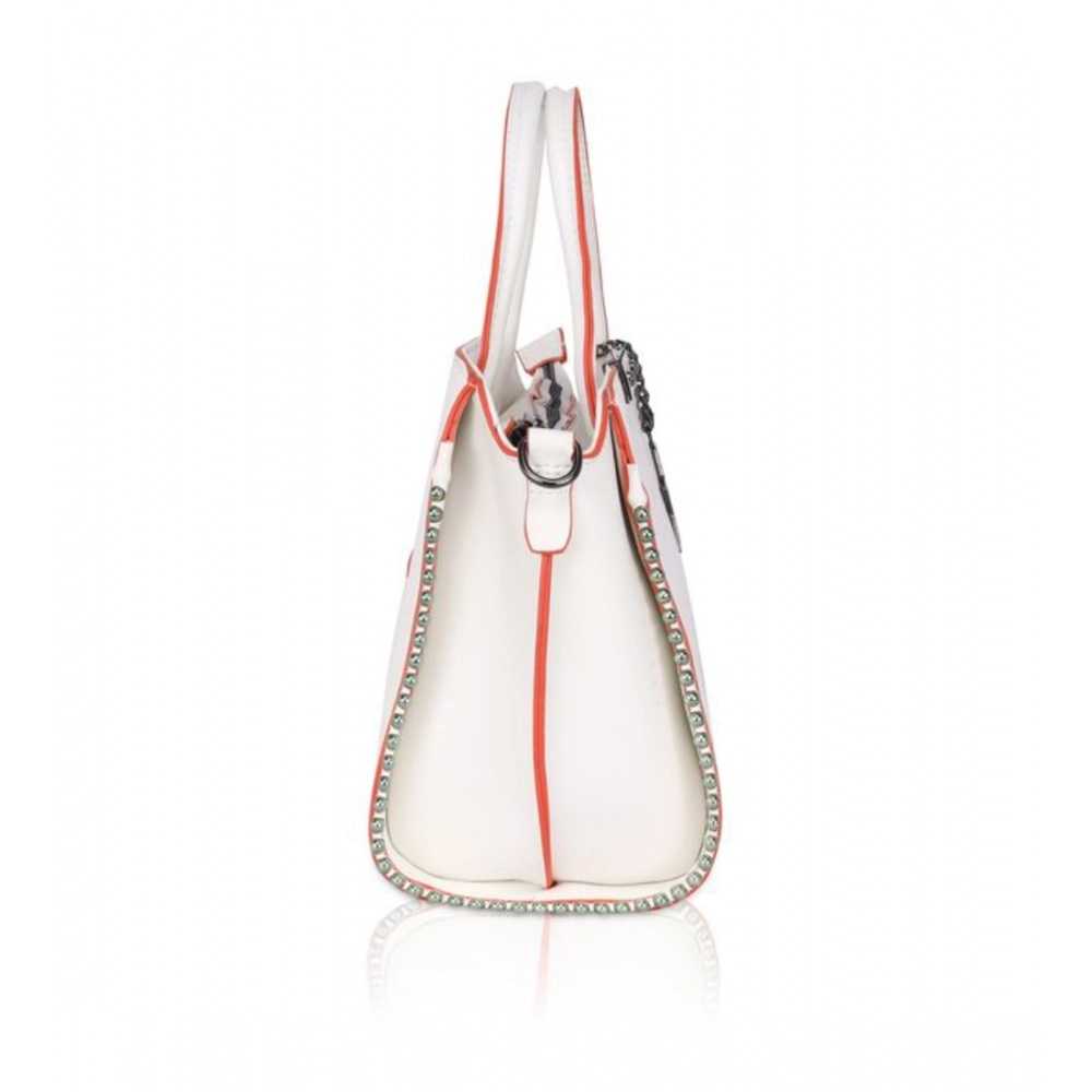Women's Faux Leather Metal Beads Handbag (White) - Image 3