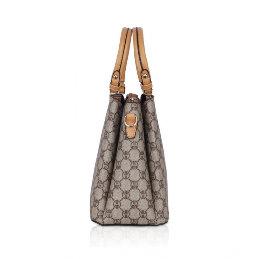 Women's Faux Leather Printed Handbag (Camel) - Image 3