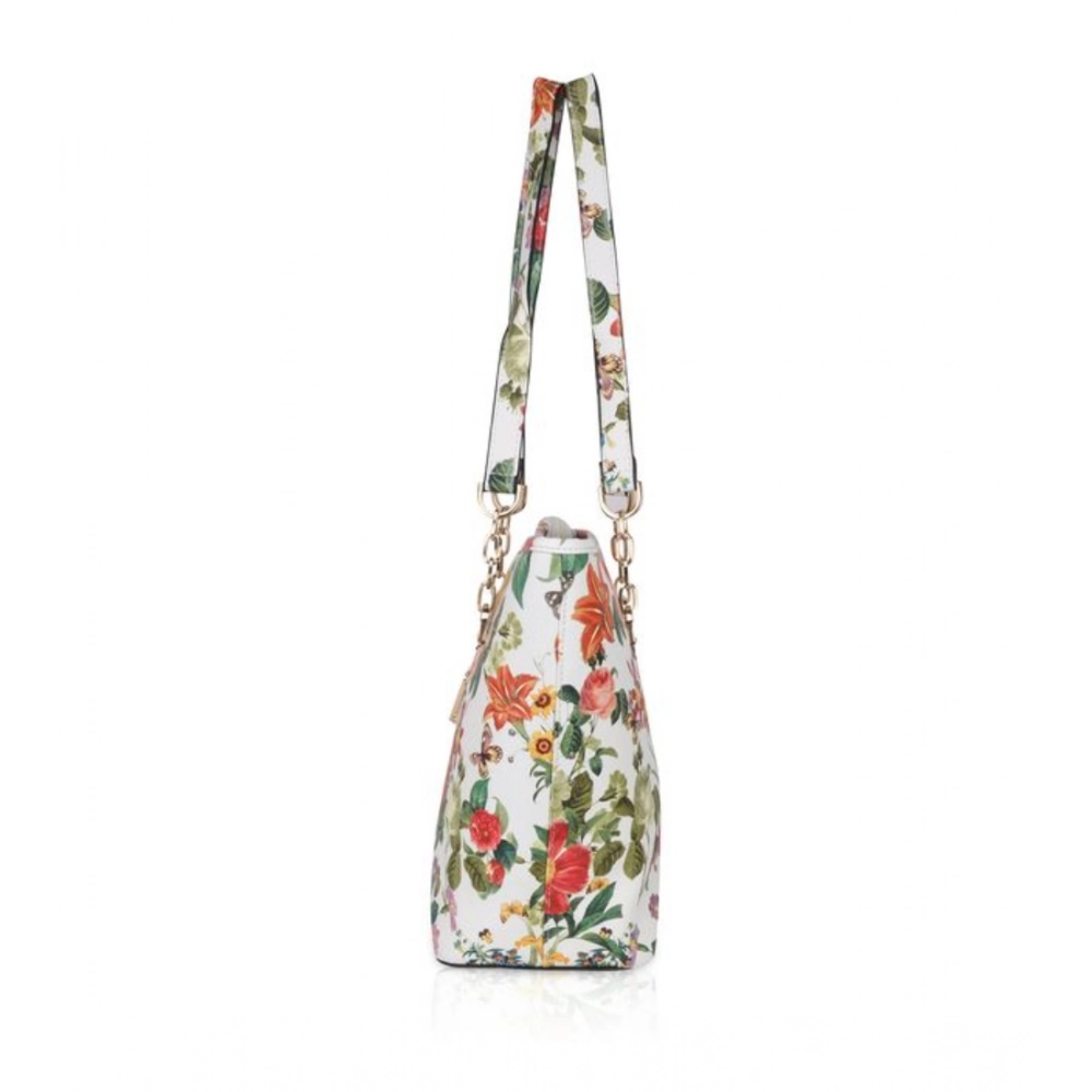 Women's Faux Leather Printed Tote Bag (White Orang) - Image 3