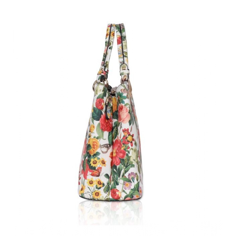 Women's Faux Leather Printed Handheld Bag (White Orang) - Image 3