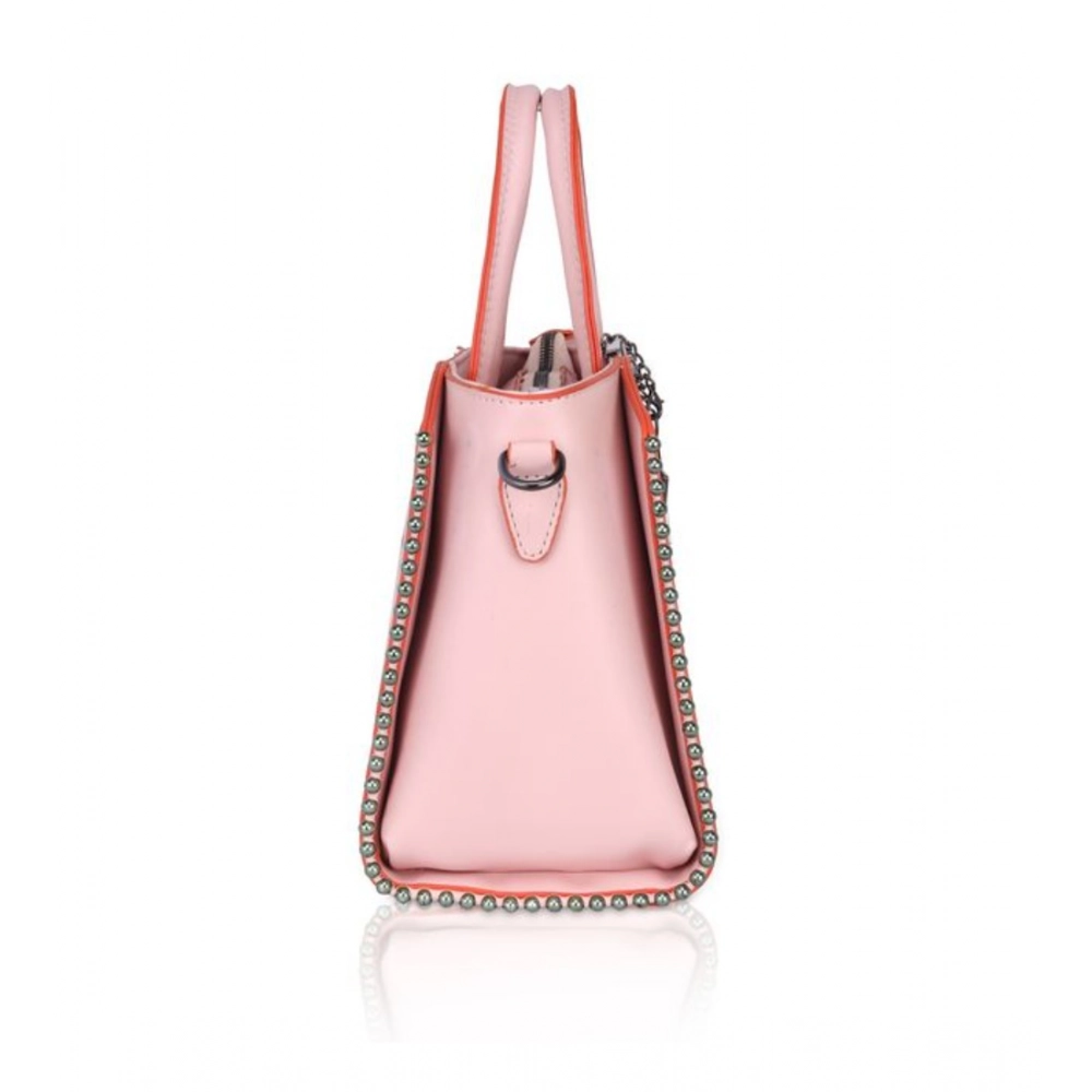 Women's Faux Leather Metal Beads Handbag (Pink) - Image 4