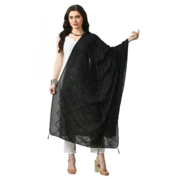 Women's Chanderi Self Design Dupatta (Black, Length: Free Size)