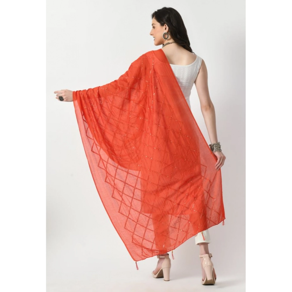 Women's Chanderi Self Design Dupatta (Orange, Length: Free Size) - Image 2