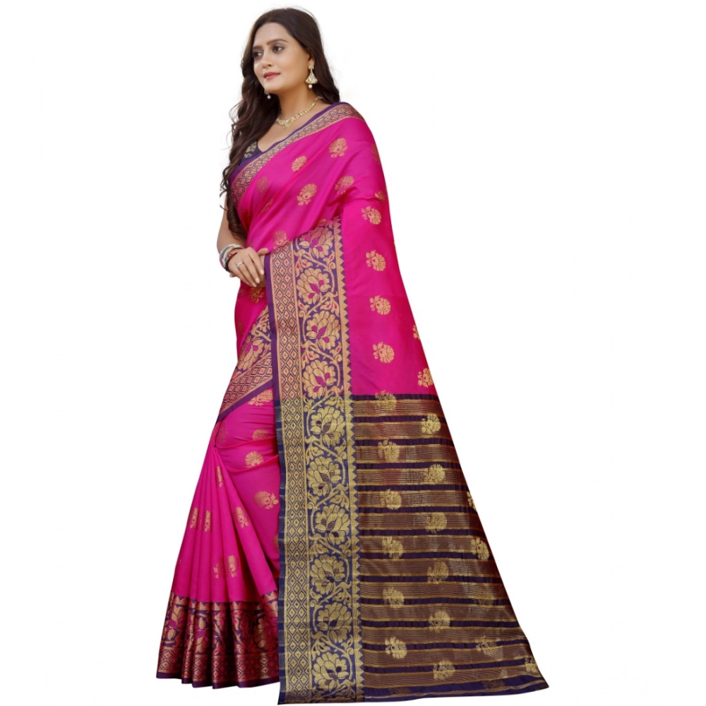 Women's Silk Blend Woven Saree With Unstitched Blouse 5.5Mtr (Pink-Beige) - Image 4