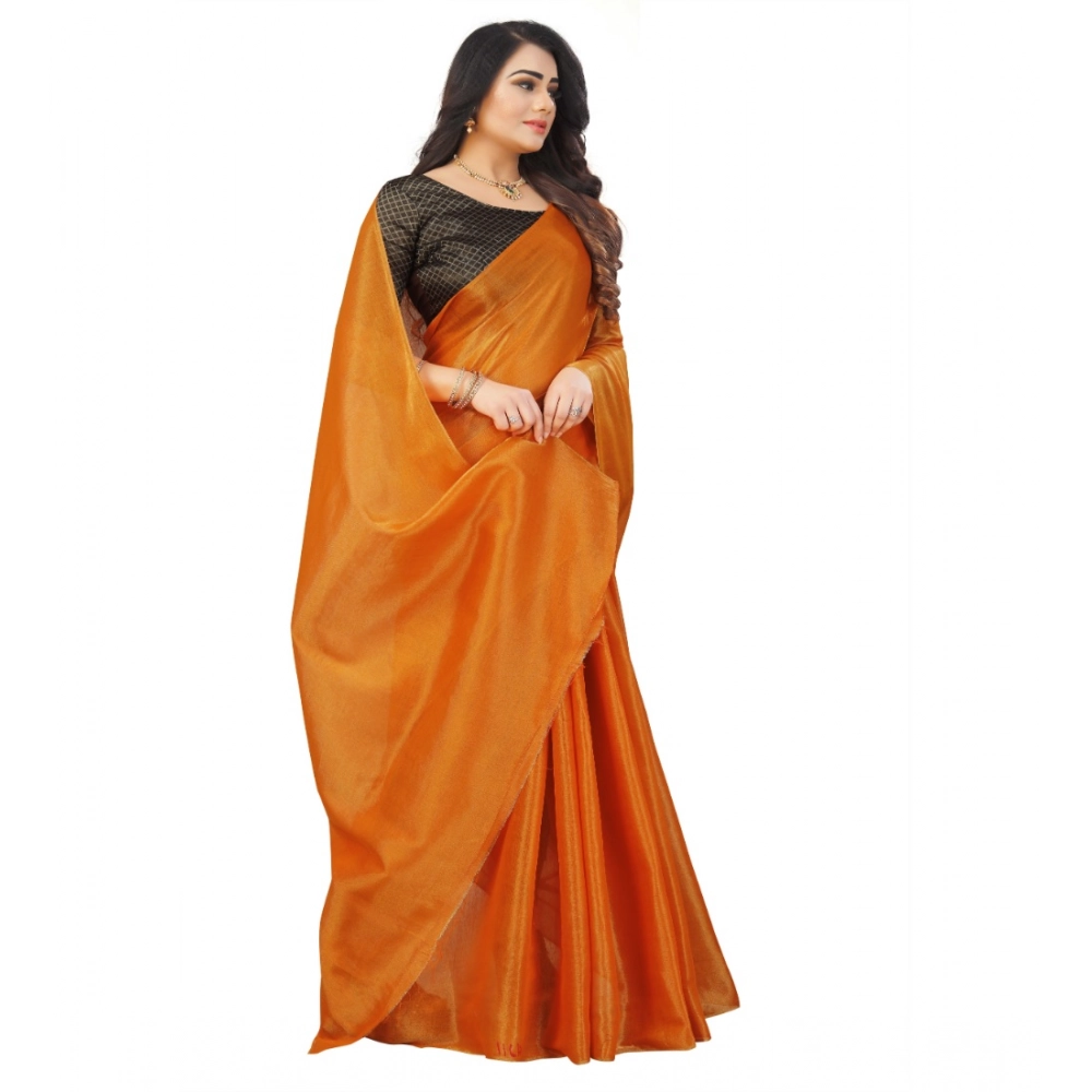 Women's Cotton Silk Self Design Saree With Unstitched Blouse 5.5Mtr (Orange) - Image 3