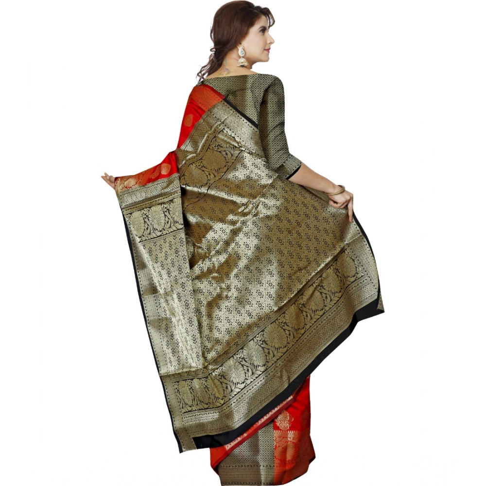Women's Jacquard Woven Saree With Unstitched Blouse 5.5Mtr (Red) - Image 2