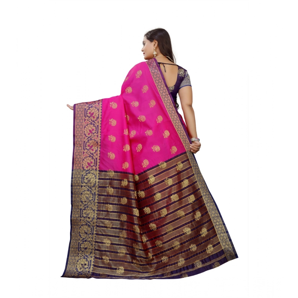 Women's Silk Blend Woven Saree With Unstitched Blouse 5.5Mtr (Pink-Beige) - Image 2