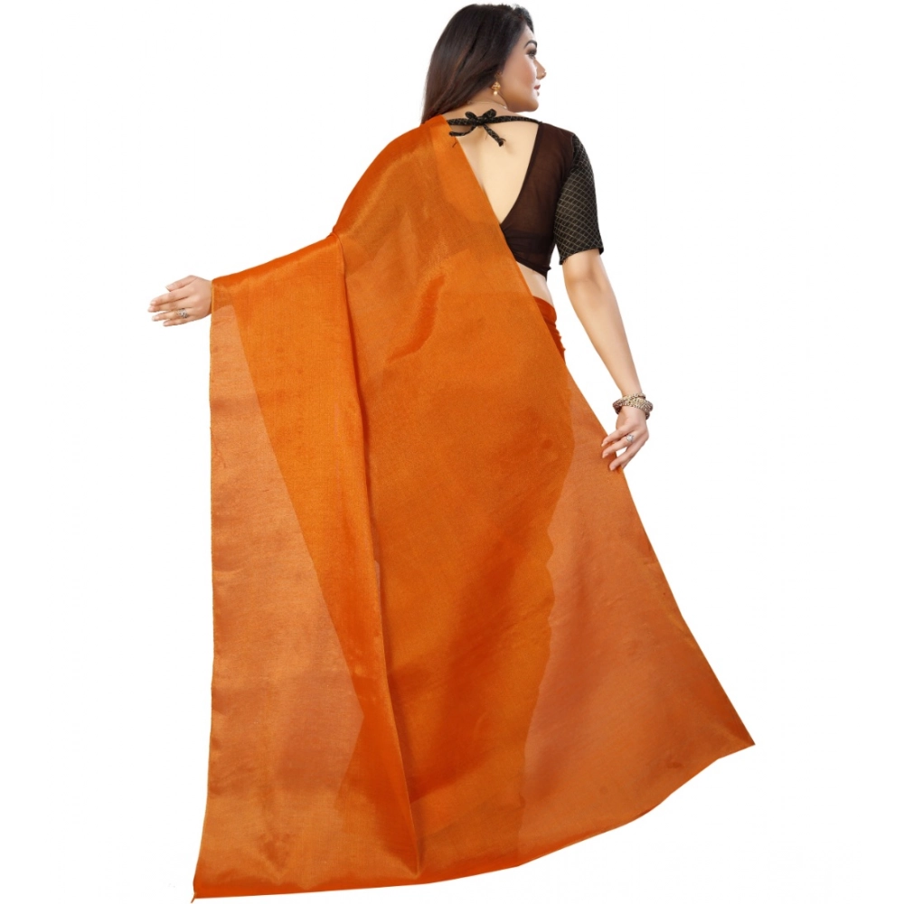 Women's Cotton Silk Self Design Saree With Unstitched Blouse 5.5Mtr (Orange) - Image 2