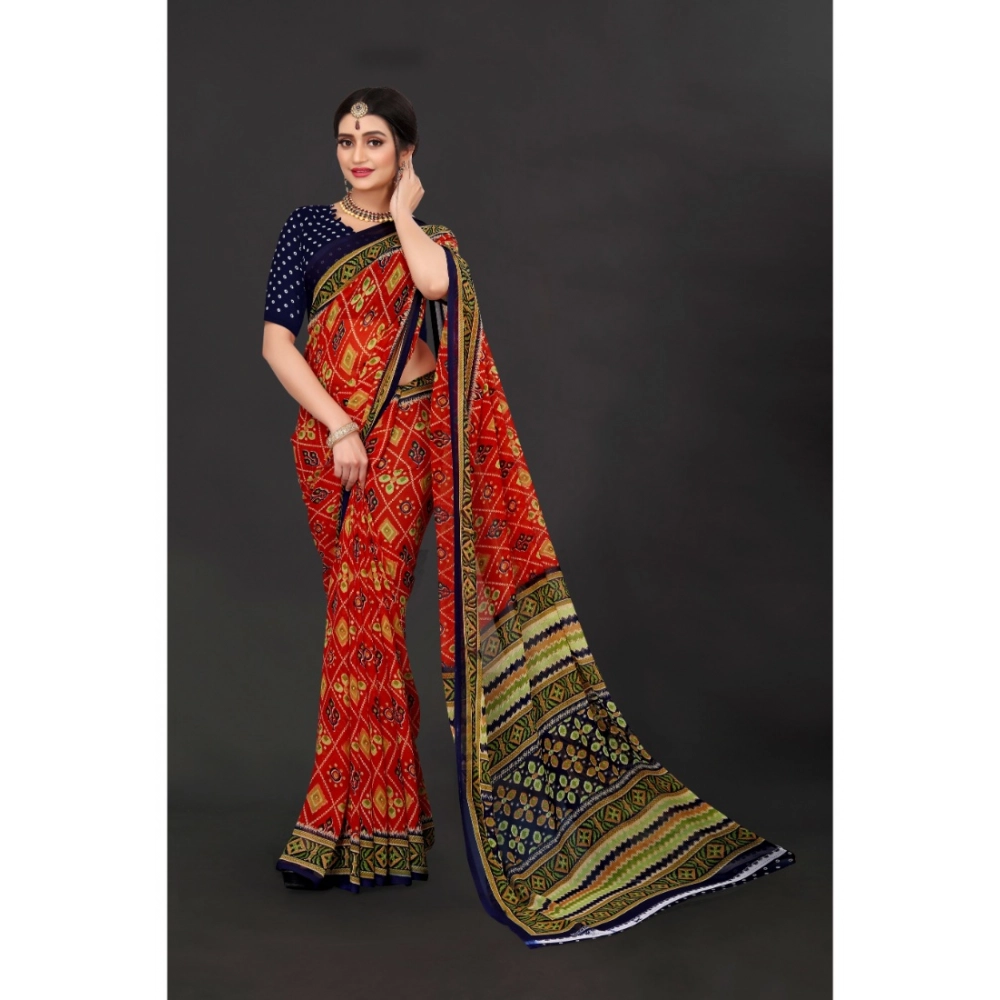 Women's Georgette Floral Print Saree With Unstitched Blouse 5.5Mtr (Multicolor) - Image 4
