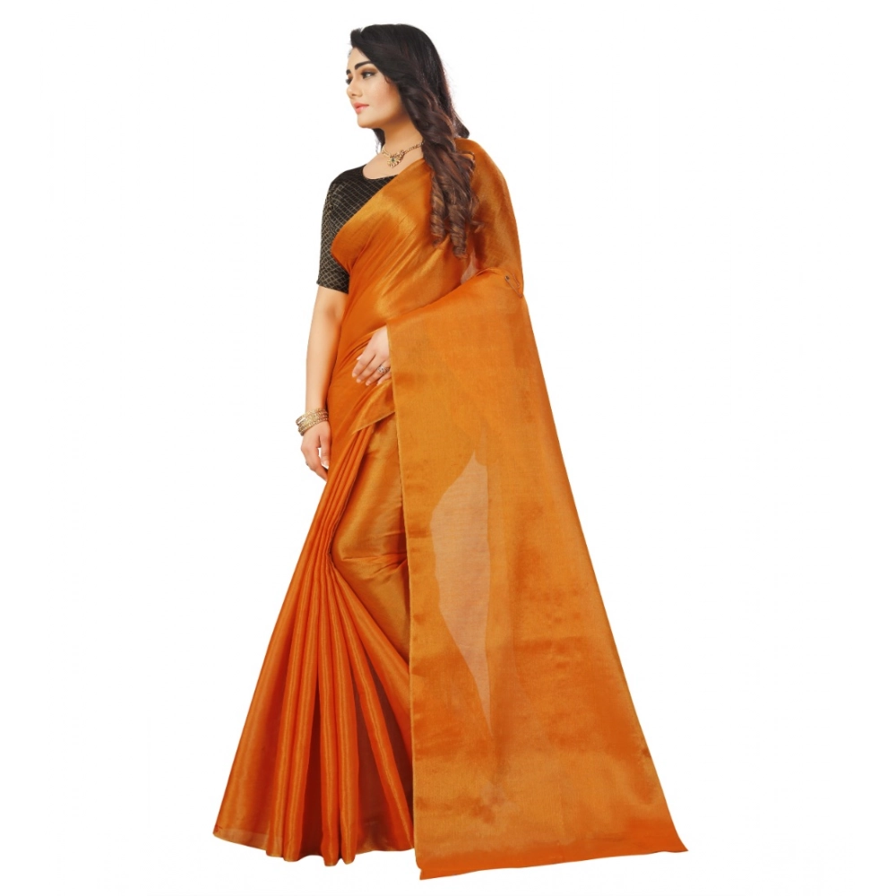 Women's Cotton Silk Self Design Saree With Unstitched Blouse 5.5Mtr (Orange) - Image 4