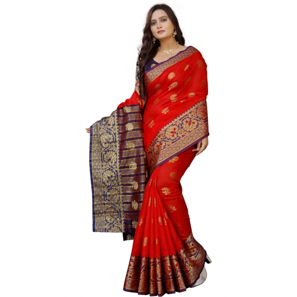 Women's Silk Blend Woven Saree With Unstitched Blouse 5.5Mtr (Purple-Red) - Image 2