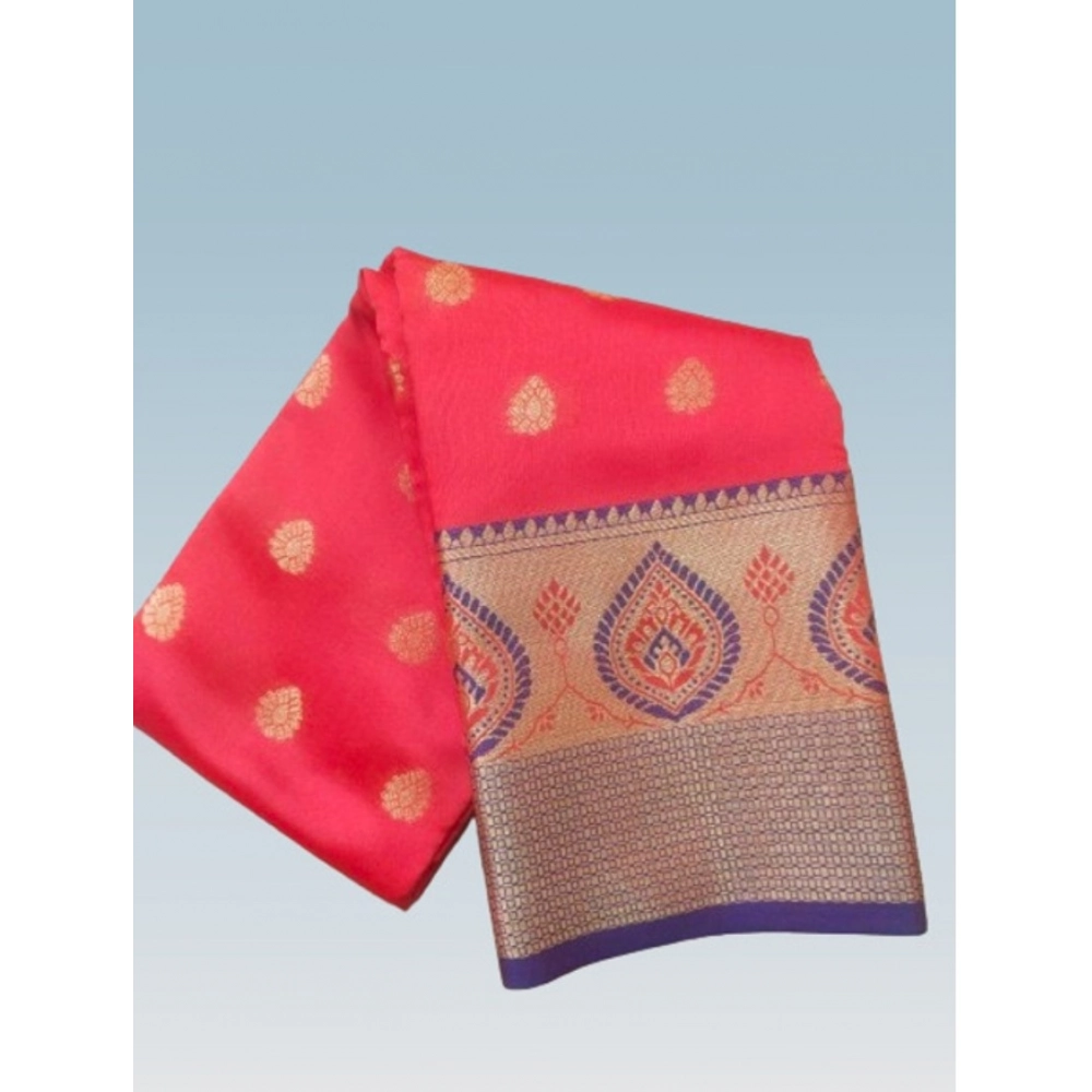 Women's Silk Blend Woven Saree With Unstitched Blouse 5.5Mtr (Red) - Image 2