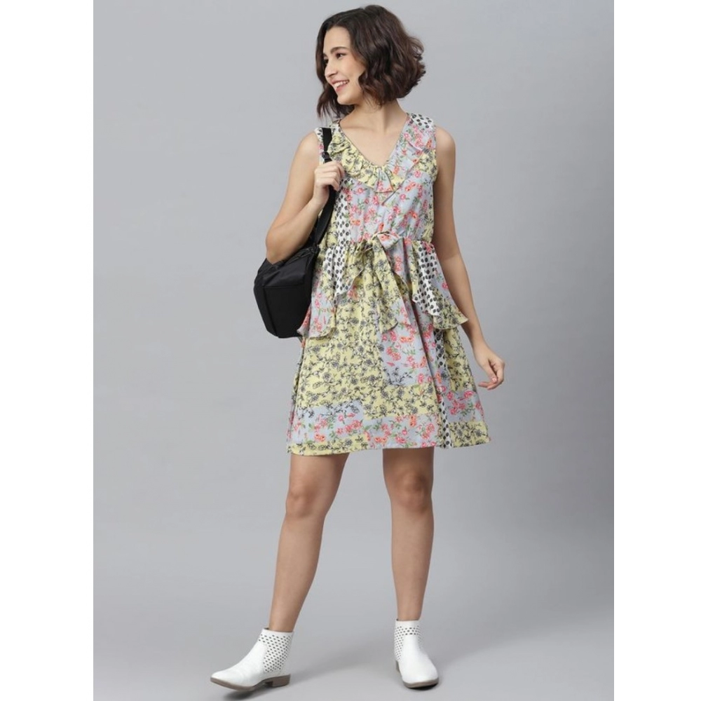 Women's Polyester Peplum Sleeveless Above Knee Dress (Multicolor) - Image 3