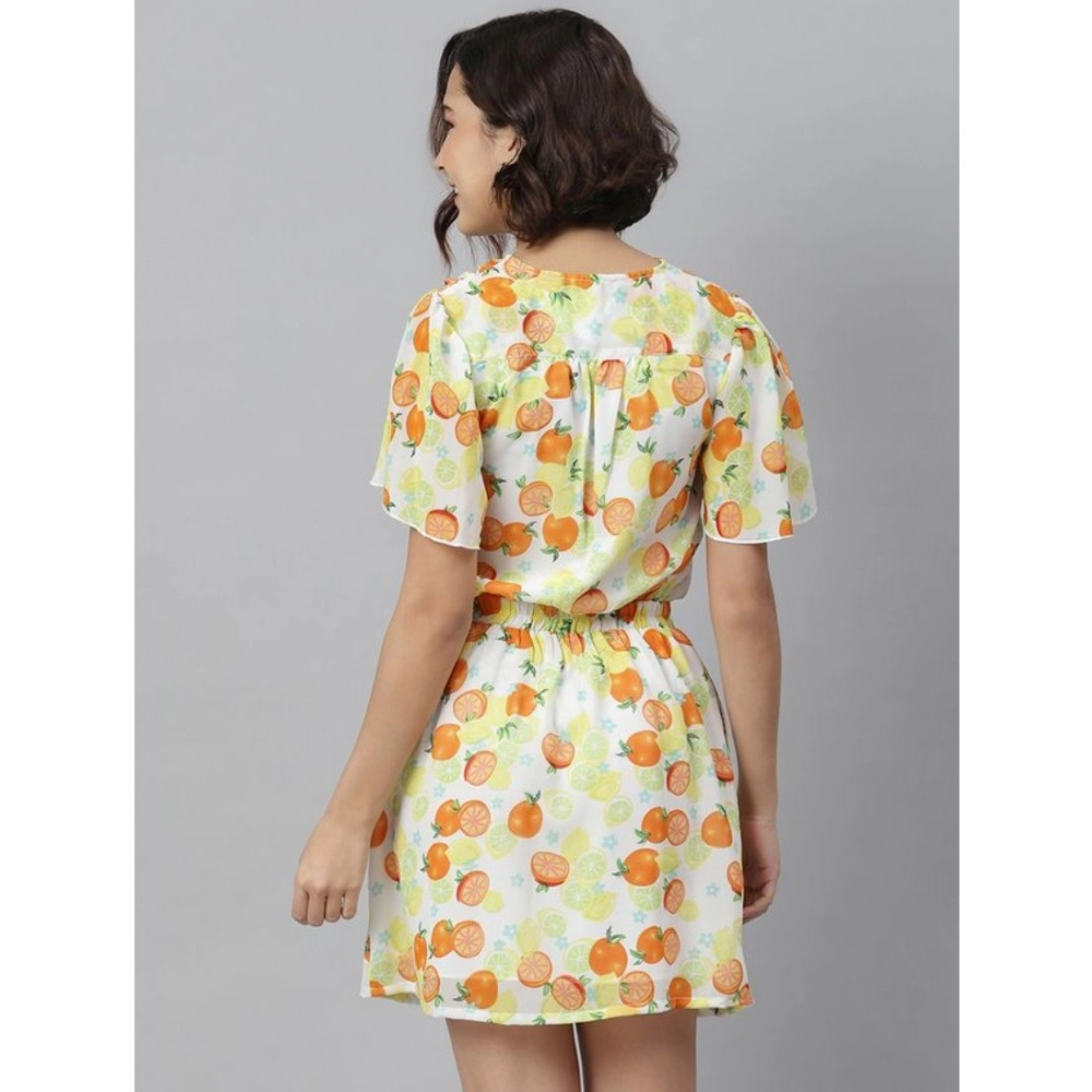 Women's Polyester Printed Flutter Above Knee Dress (Orange - Yellow) - Image 2