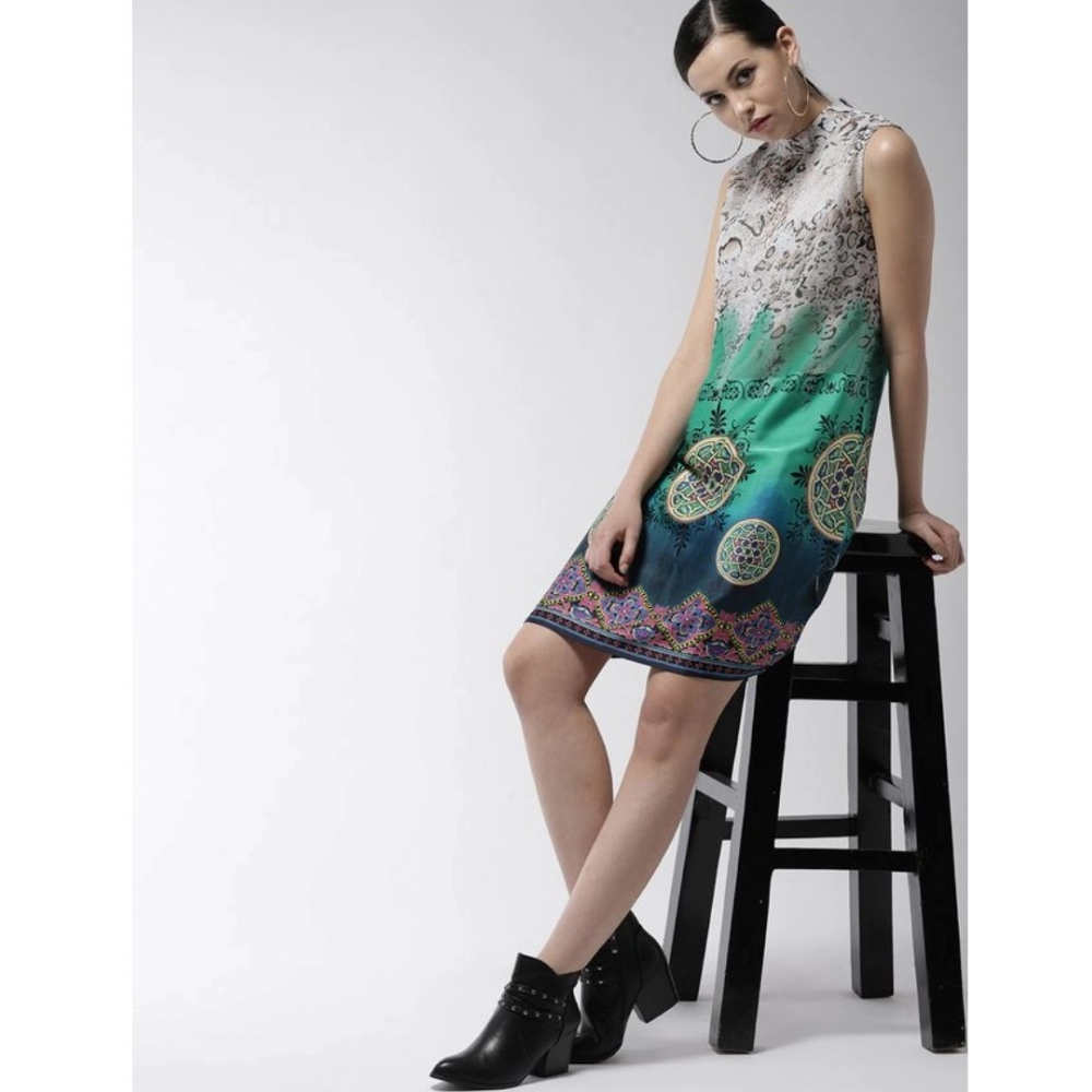 Women's Polyester Printed Sleeveless Above Knee Dress (Multicolor) - Image 3