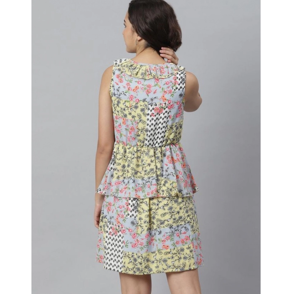 Women's Polyester Peplum Sleeveless Above Knee Dress (Multicolor) - Image 2