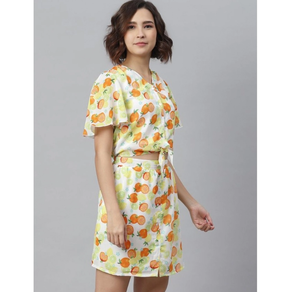 Women's Polyester Printed Flutter Above Knee Dress (Orange - Yellow) - Image 5