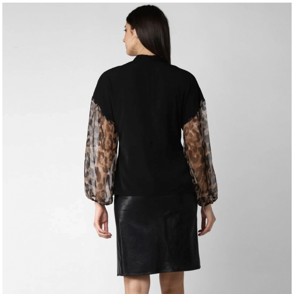 Women's Polyester Animal Print Long Sleeves Top (Black) - Image 2