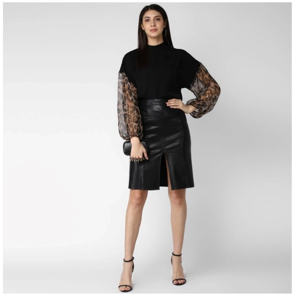 Women's Polyester Animal Print Long Sleeves Top (Black) - Image 3