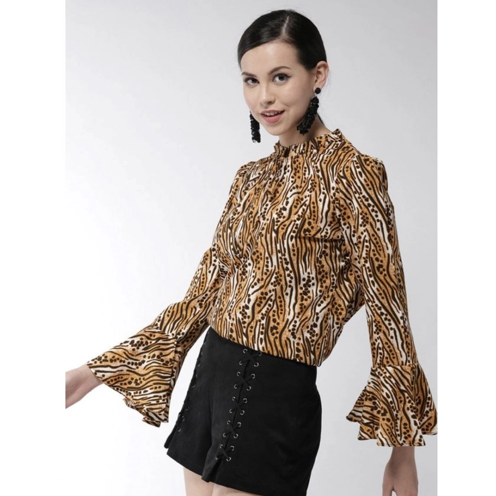Women's Polyester Printed Bell Sleeve Top (Orange - Black) - Image 5