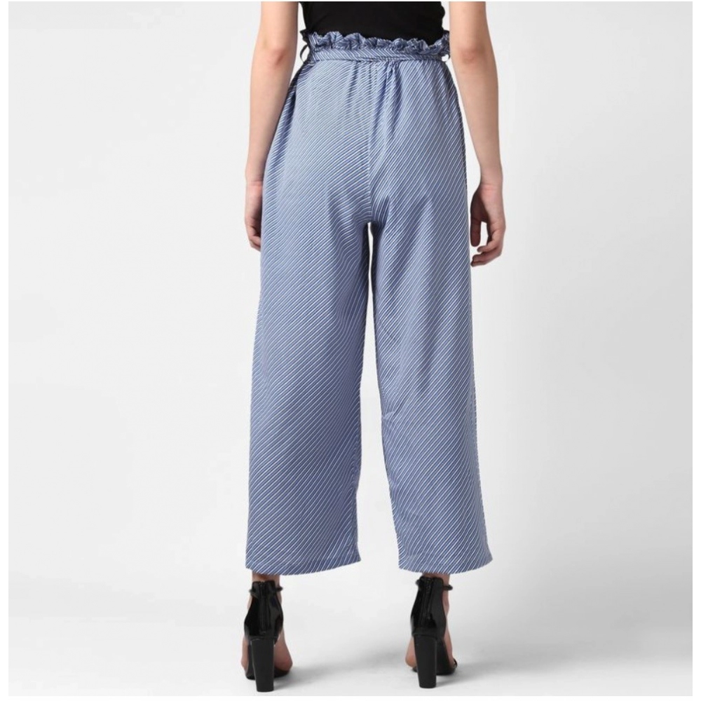 Women's Polyester Striped Elasticated Trousers (Blue) - Image 2