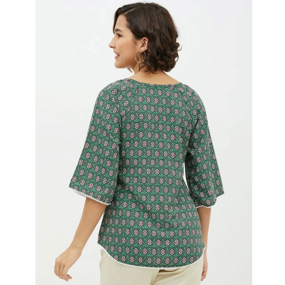 Women's Polyester Printed 3-4th Sleeves Top (Green) - Image 2