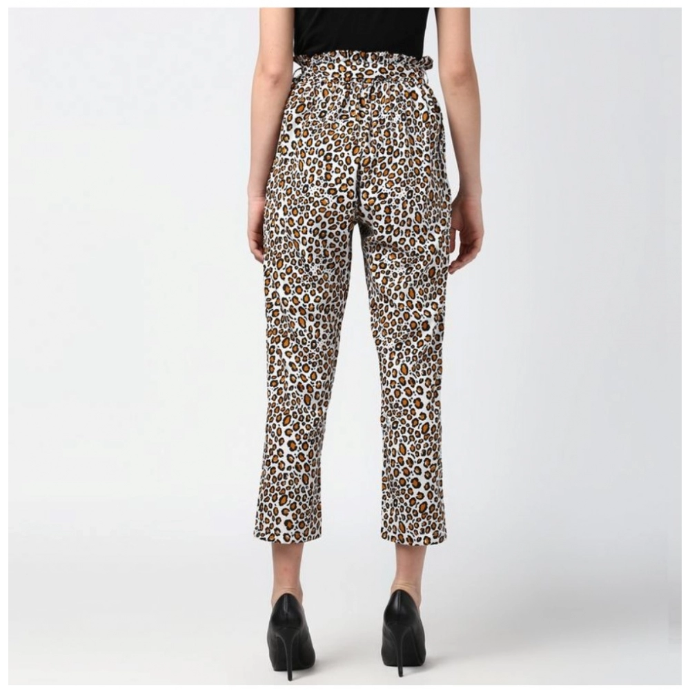 Women's Polyester Animal Print Elasticated Trousers (White - Yellow) - Image 2