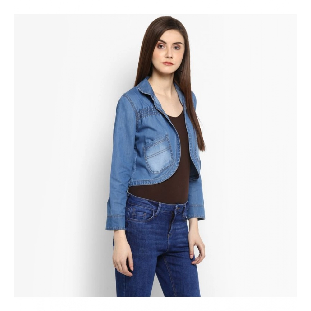 Women's Denim Smocking 3-4th Sleeves Shrug (Blue) - Image 5