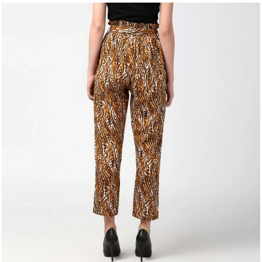 Women's Polyester Animal Print Elasticated Trousers (Orange - Black) - Image 2