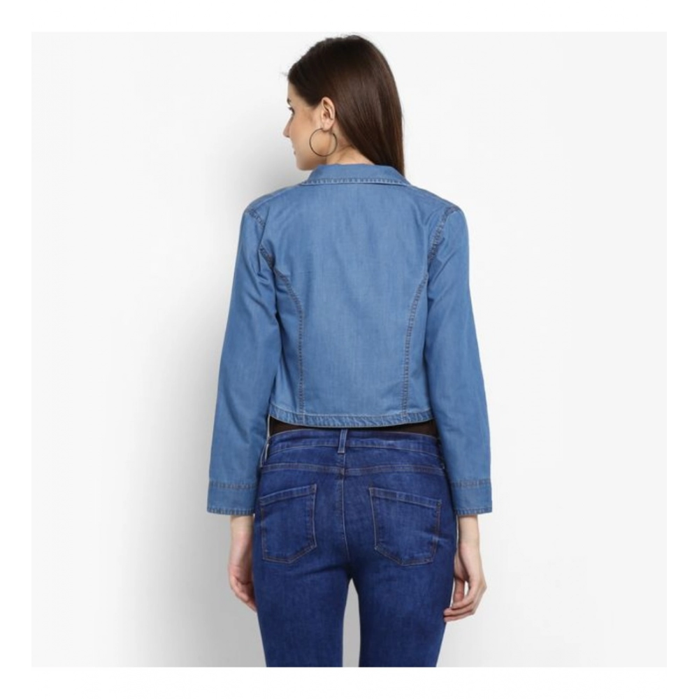 Women's Denim Smocking 3-4th Sleeves Shrug (Blue) - Image 2