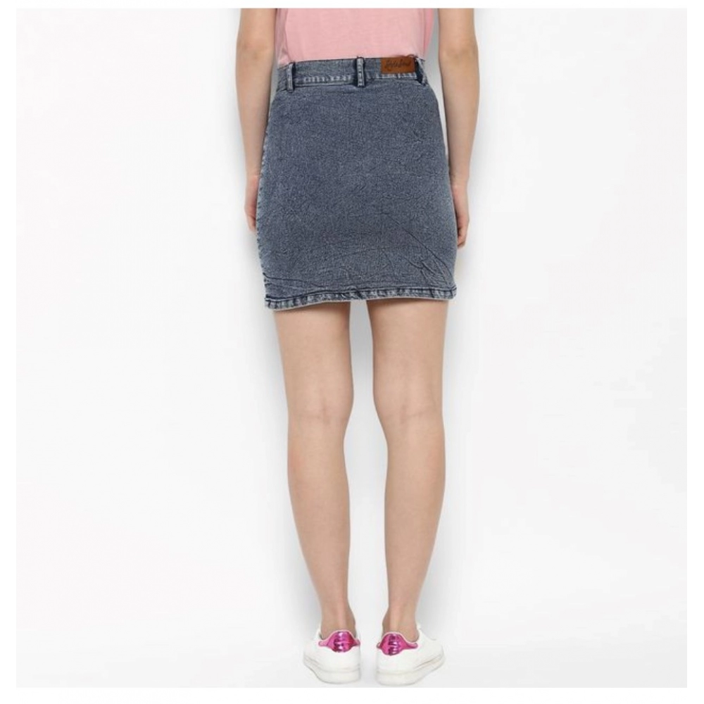 Women's Denim Tie Up Buttoned Skirt (Blue) - Image 2
