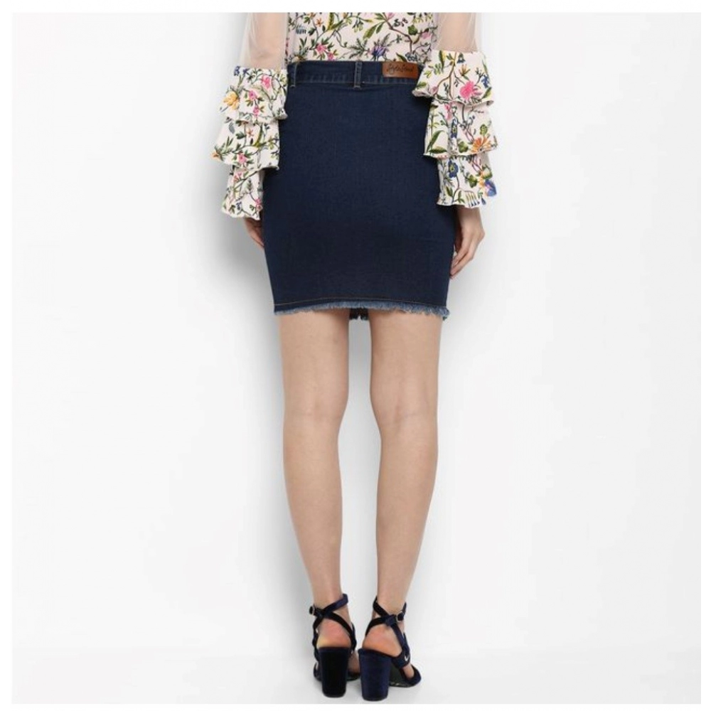 Women's Denim Distressed Buttoned Skirt (Blue) - Image 2