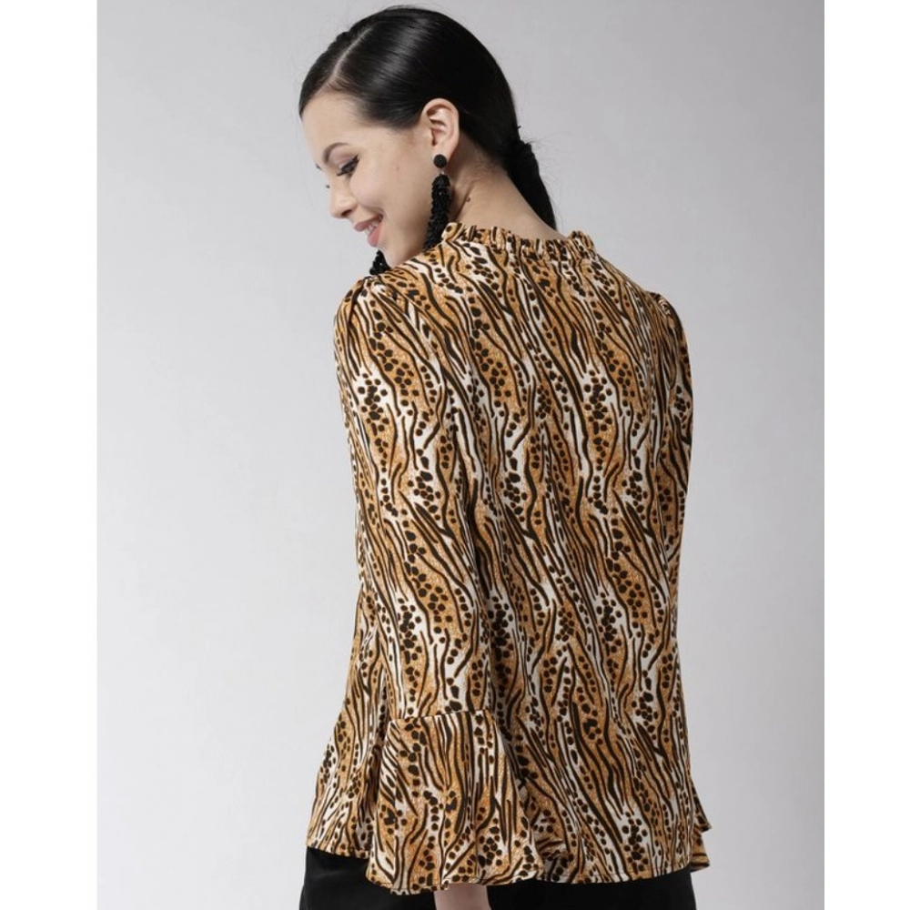 Women's Polyester Printed Bell Sleeve Top (Orange - Black) - Image 2