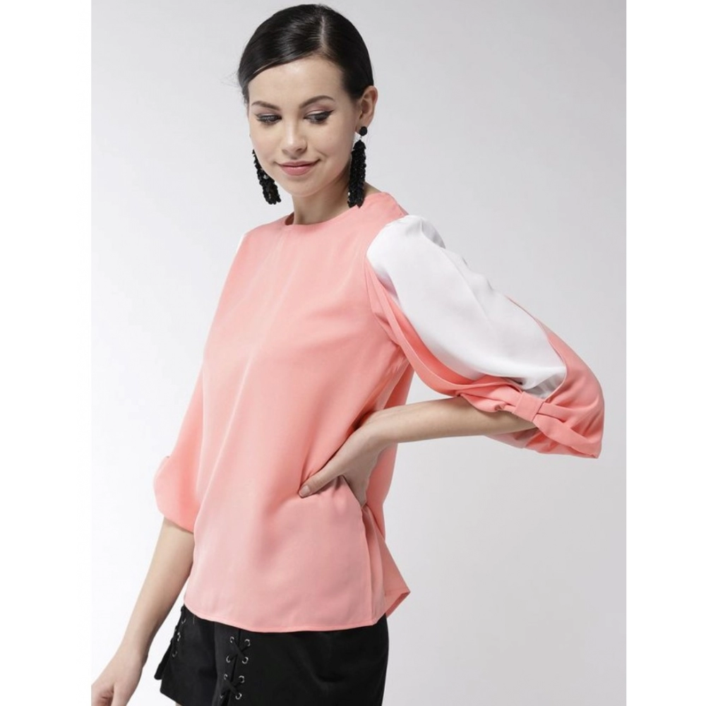 Women's Polyester Colour Block Slit Sleeve Top (Pink) - Image 5