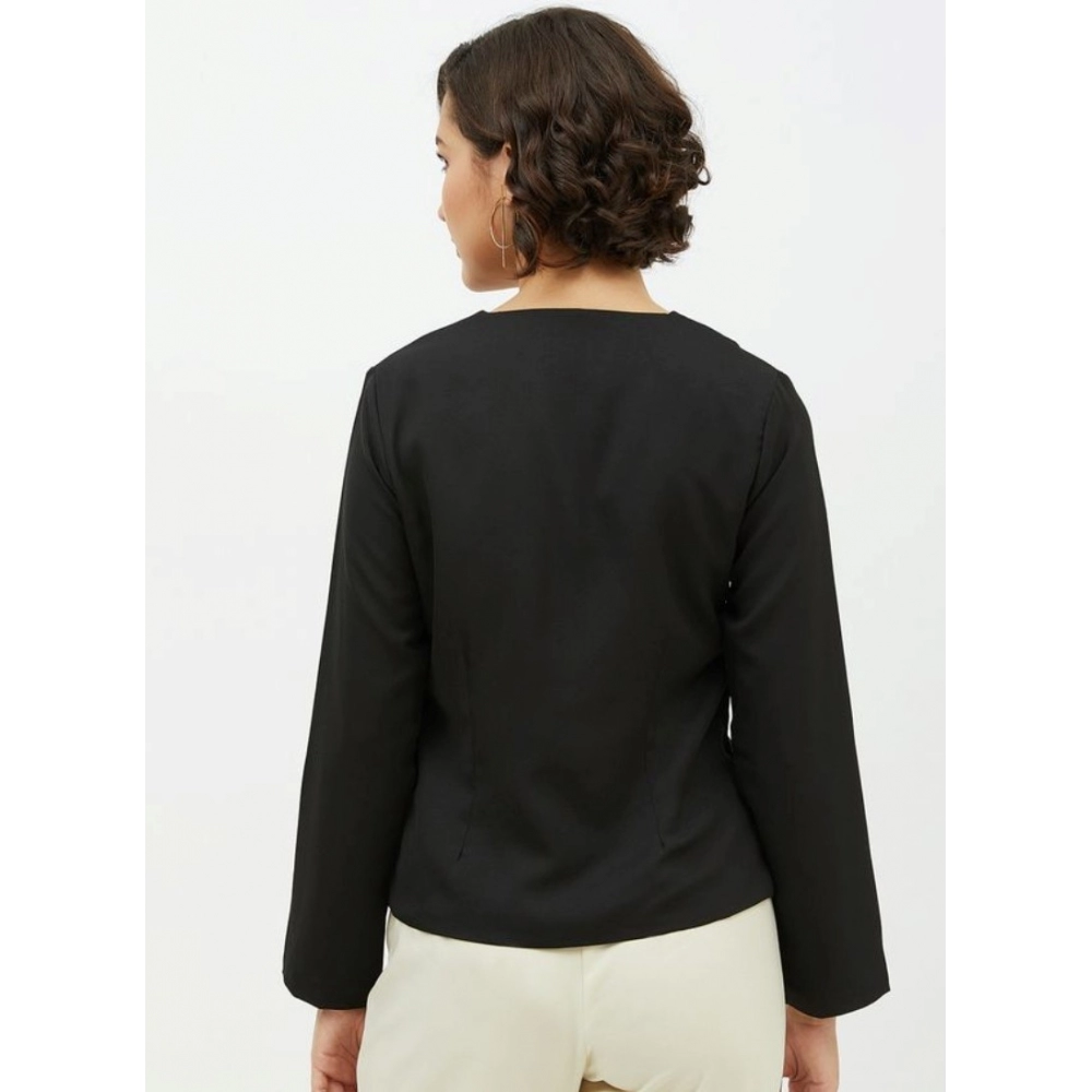 Women's Polyester Asymmetrical Long Sleeves Top (Black) - Image 2