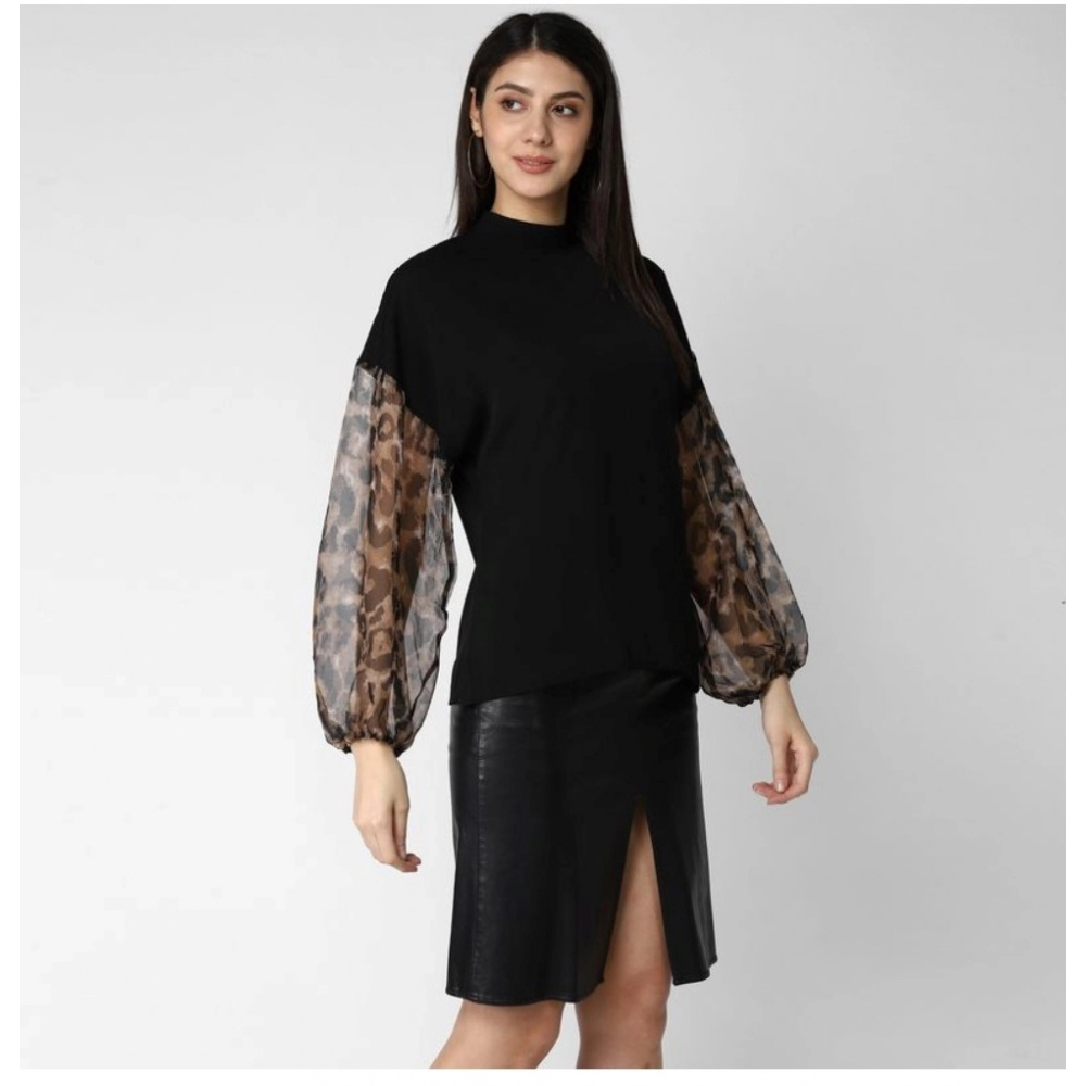 Women's Polyester Animal Print Long Sleeves Top (Black) - Image 5