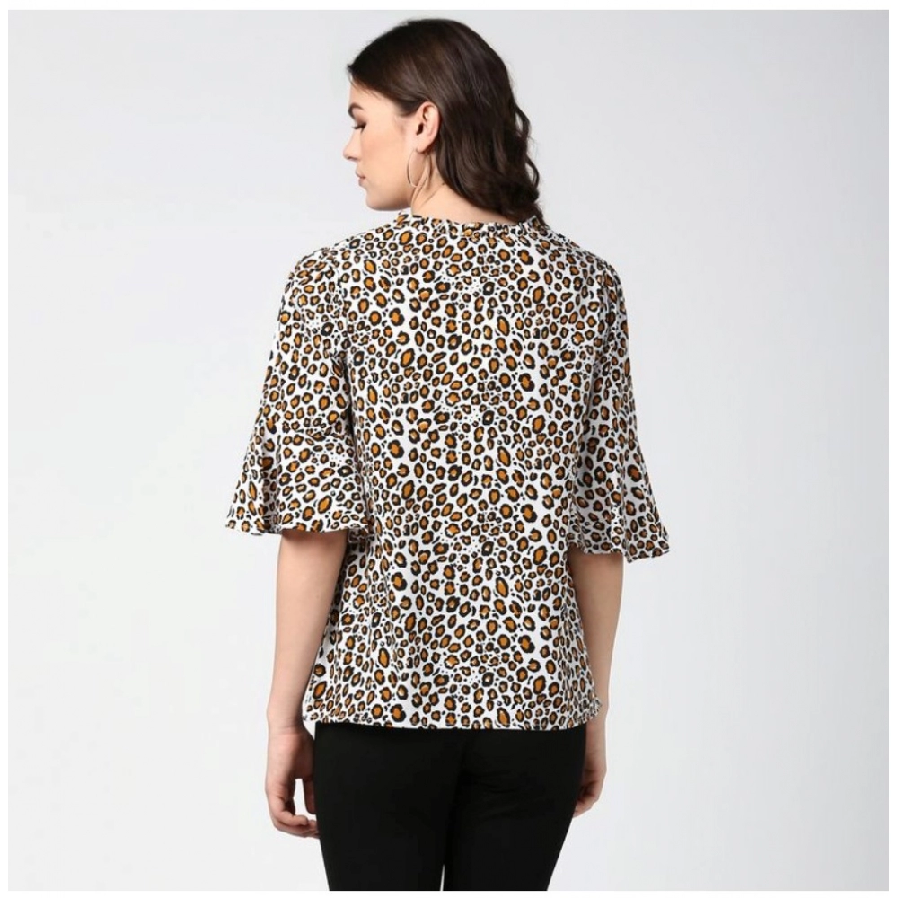 Women's Polyester Animal Print Bell Sleeve Top (Orange - Black) - Image 2