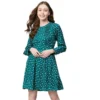 54041763553 56641746fd o d 1000x1000 1 Women's Polyester Polka Long Sleeves Above Knee Dress (Green - White)
