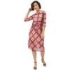 54041835999 80ae3fe376 o d 1000x1000 1 Women's Polyester Checkered 3-4th Sleeves Below Knee Dress (Pink)