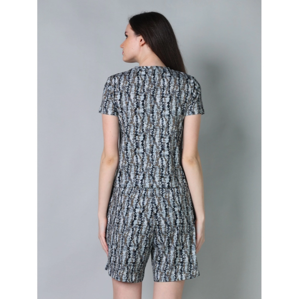Women's Cotton Blended Printed Round Neck Half Sleeve Top - Shorts Set (Multicolor) - Image 2