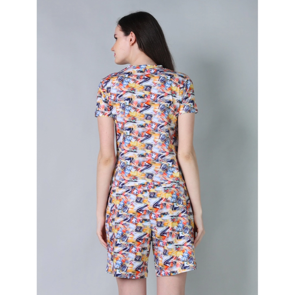 Women's Cotton Blended Printed Round Neck Half Sleeve Top - Shorts Set (Multicolor) - Image 2