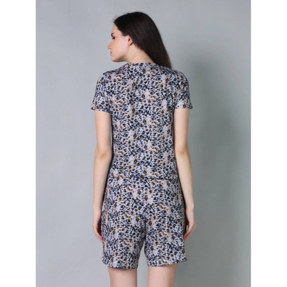 Women's Cotton Blended Printed Round Neck Half Sleeve Top - Shorts Set (Multicolor) - Image 2