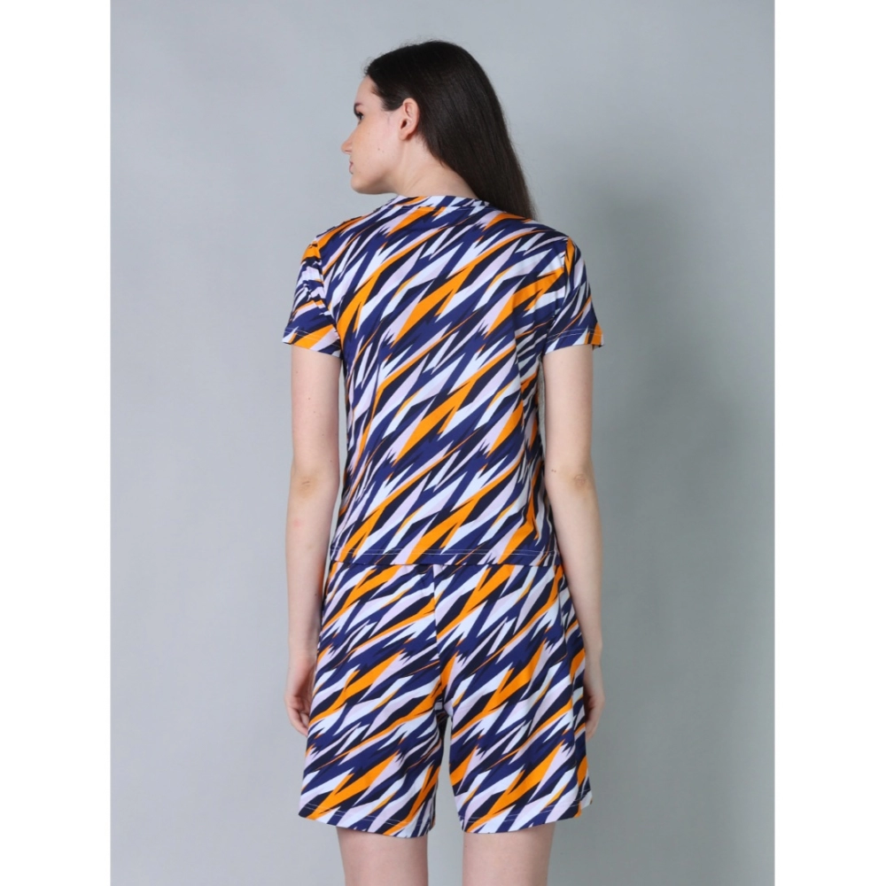 Women's Cotton Blended Printed Round Neck Half Sleeve Top - Shorts Set (Yellow) - Image 2