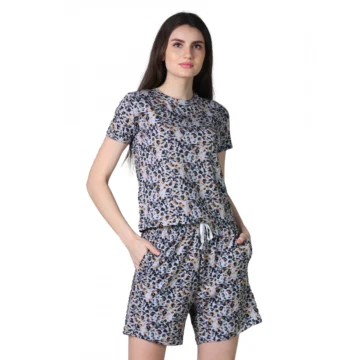Women's Cotton Blended Printed Round Neck Half Sleeve Top - Shorts Set (Multicolor)