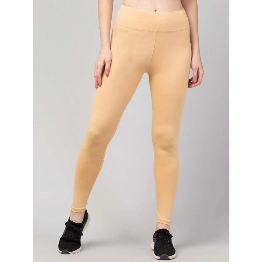 Women's Polyester Solid Ankle Length High-Rise Tights (Beige) - Image 3