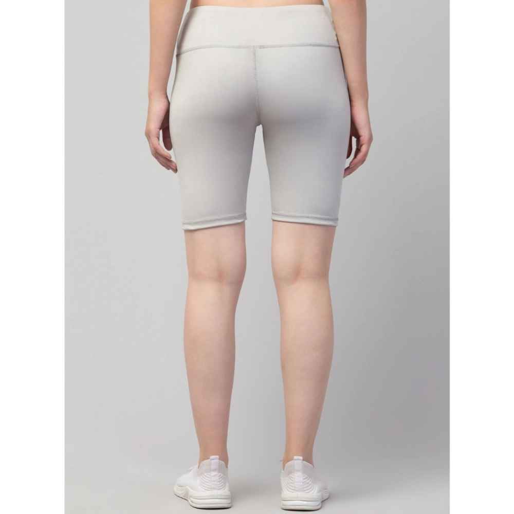 Women's Polyester Solid Above Knee High-Rise Shorts (Grey) - Image 2