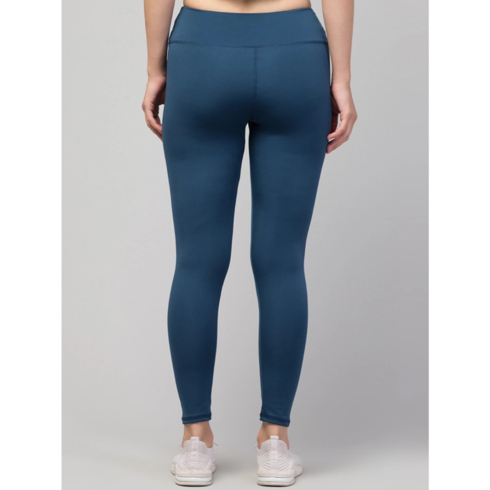 Women's Polyester Solid Ankle Length High-Rise Tights (Teal) - Image 2