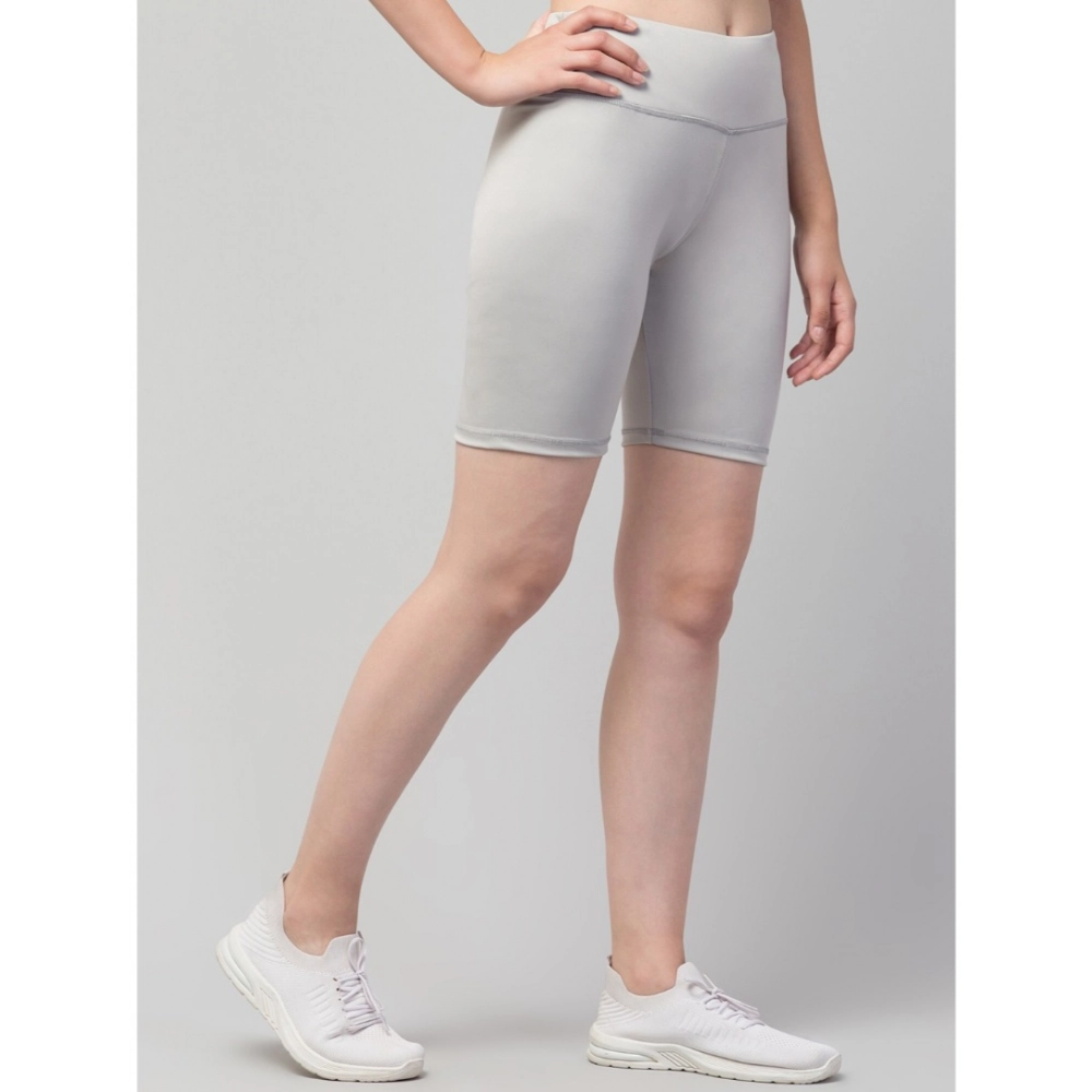 Women's Polyester Solid Above Knee High-Rise Shorts (Grey) - Image 3
